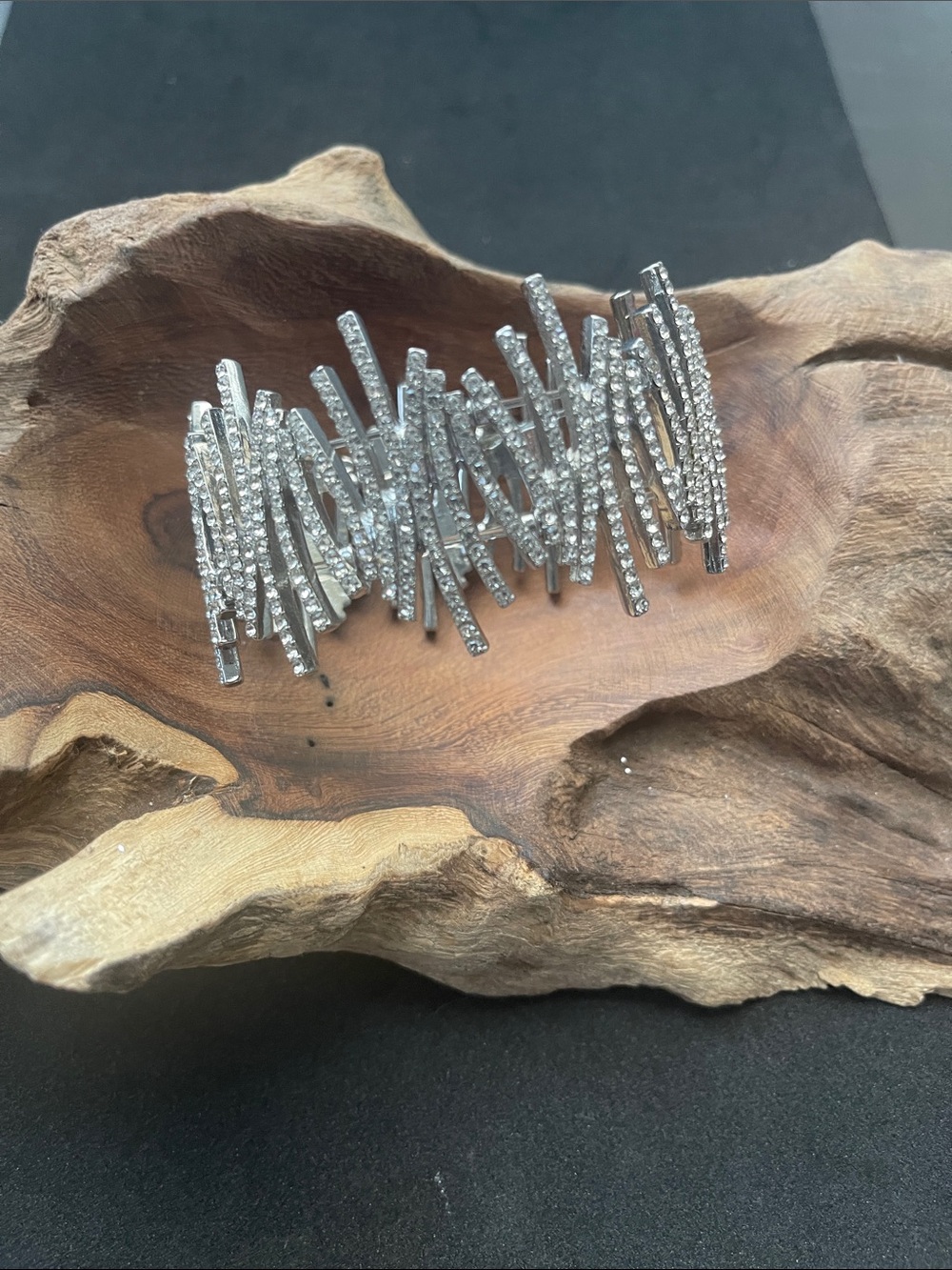 Crystal Statement Cuff Bracelet - Silver sz 7”